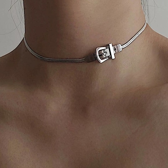 Sterling Silver Herringbone Buckle Design Choker - Picture 3 of 12